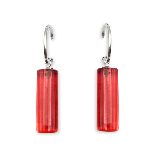 Pink Resin and Pewter Tubes Creole Earrings