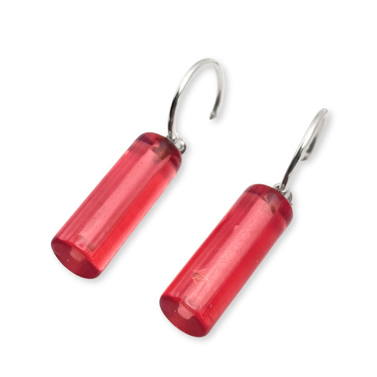 Pink Resin and Pewter Tubes Creole Earrings