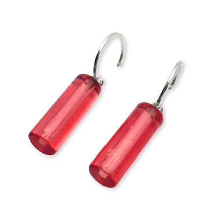 Pink Resin and Pewter Tubes Creole Earrings