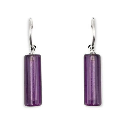 Purple Resin and Pewter Tubes Creole Earrings