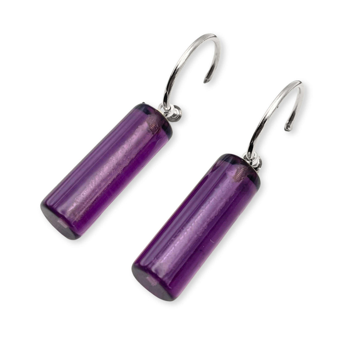 Purple Resin and Pewter Tubes Creole Earrings