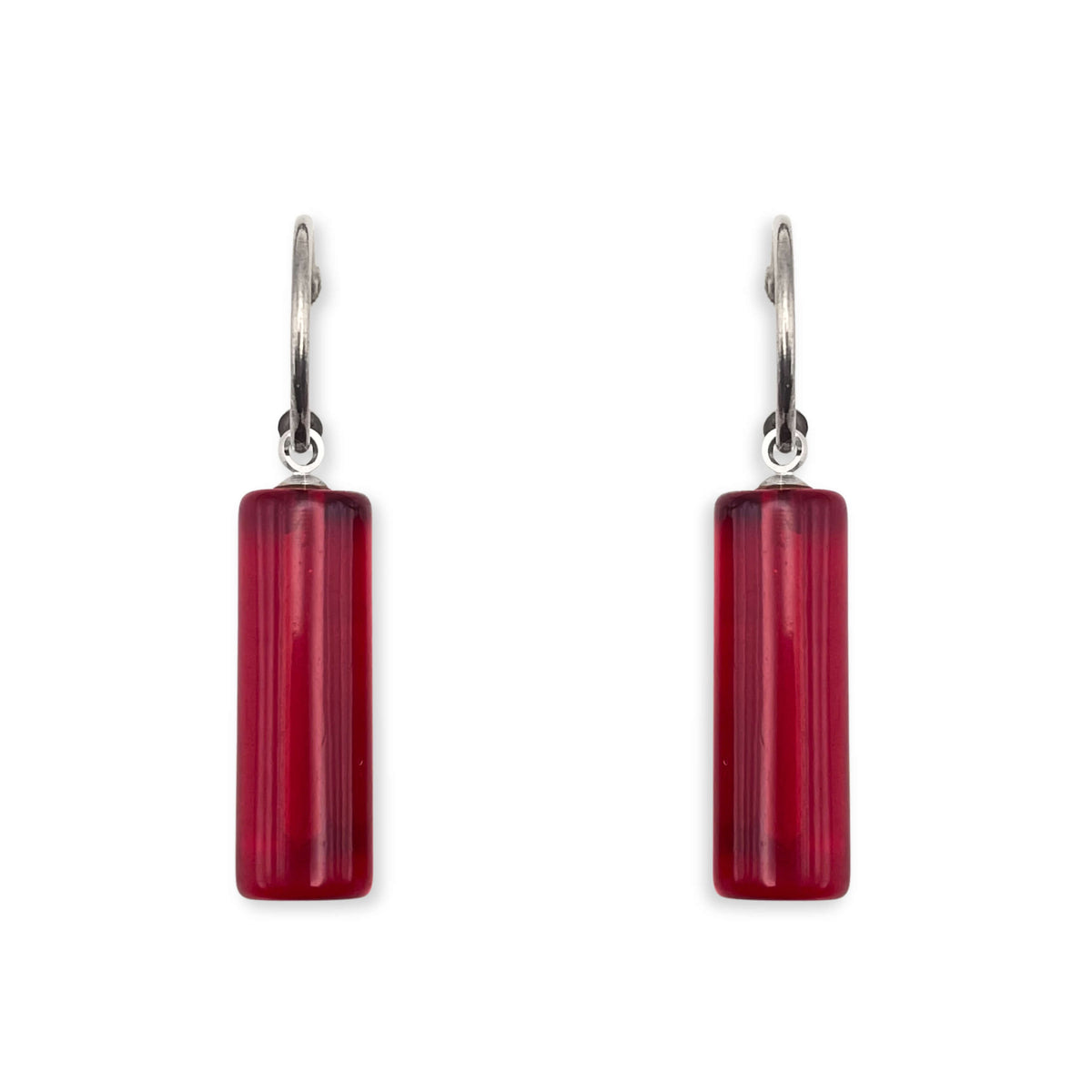 Red Resin and Pewter Tubes Creole Earrings