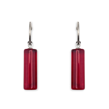 Red Resin and Pewter Tubes Creole Earrings