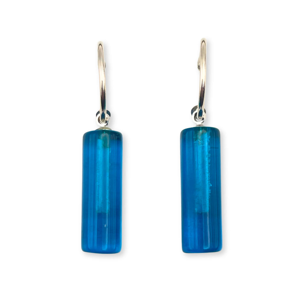 Turquoise Resin and Pewter Tubes Creole Earrings