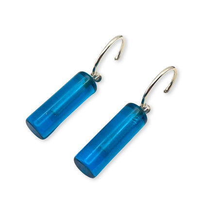 Turquoise Resin and Pewter Tubes Creole Earrings