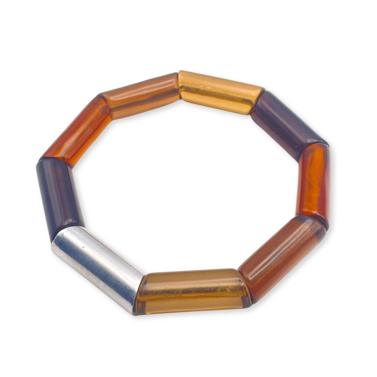 Caramel Resin and Pewter Tubes Bracelet