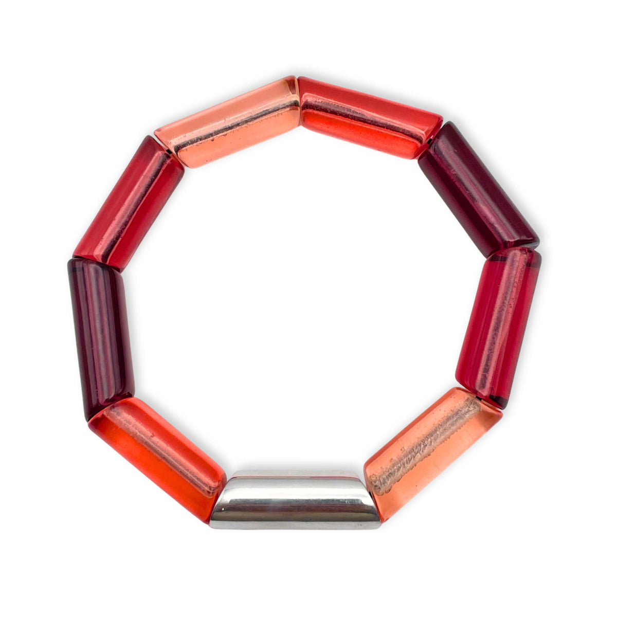 Pink Resin and Pewter Tubes Bracelet