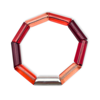Pink Resin and Pewter Tubes Bracelet