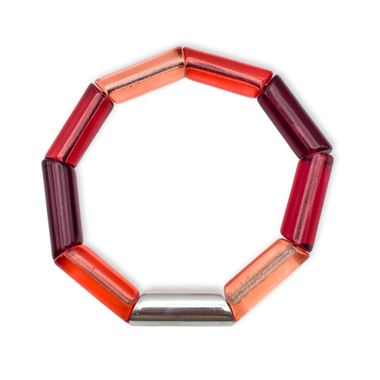 Pink Resin and Pewter Tubes Bracelet