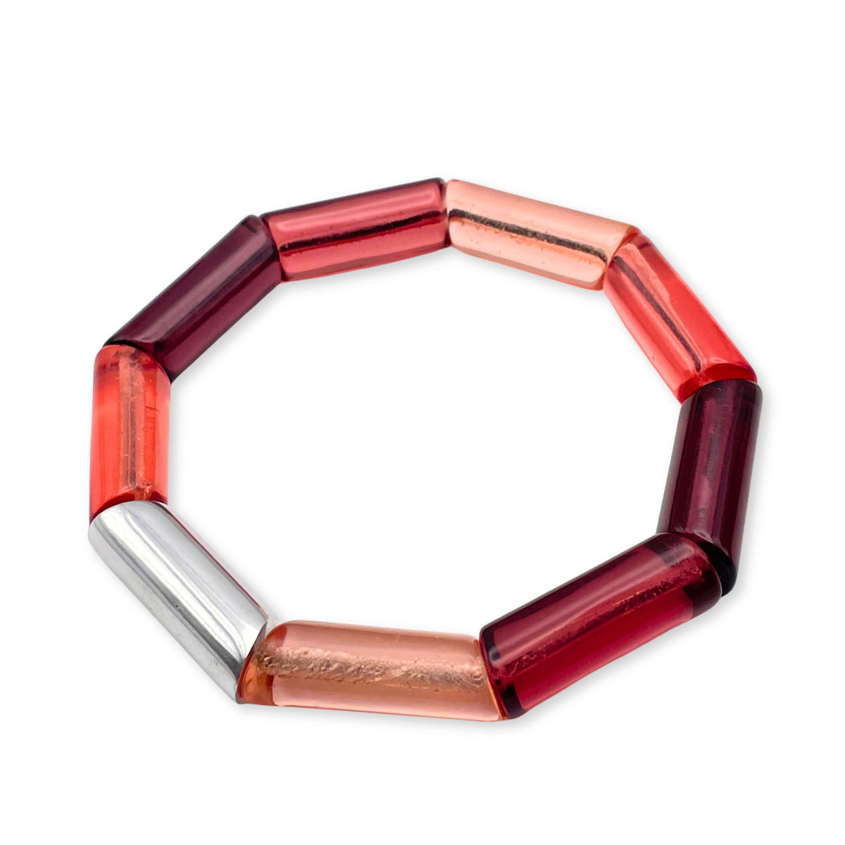 Pink Resin and Pewter Tubes Bracelet