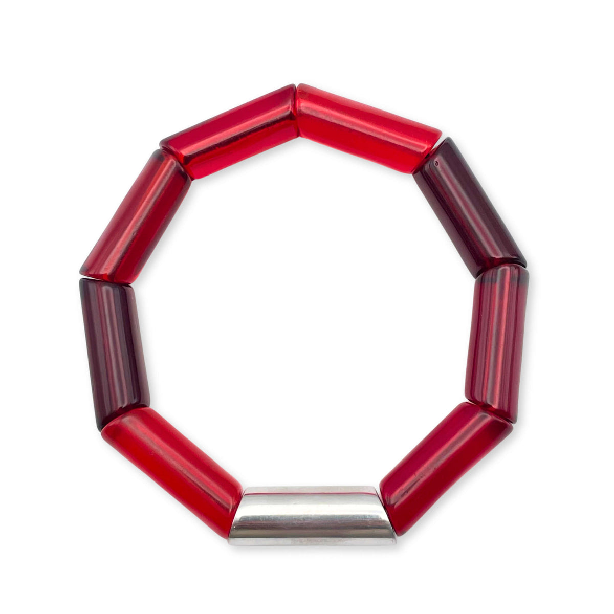 Red Resin and Pewter Tubes Bracelet