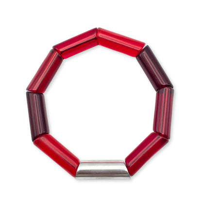 Red Resin and Pewter Tubes Bracelet