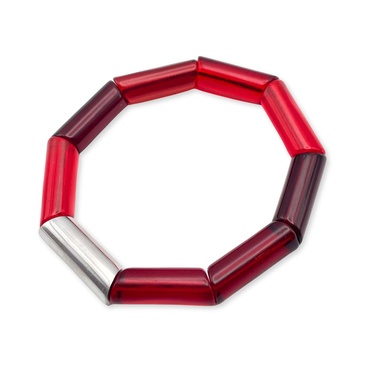 Red Resin and Pewter Tubes Bracelet