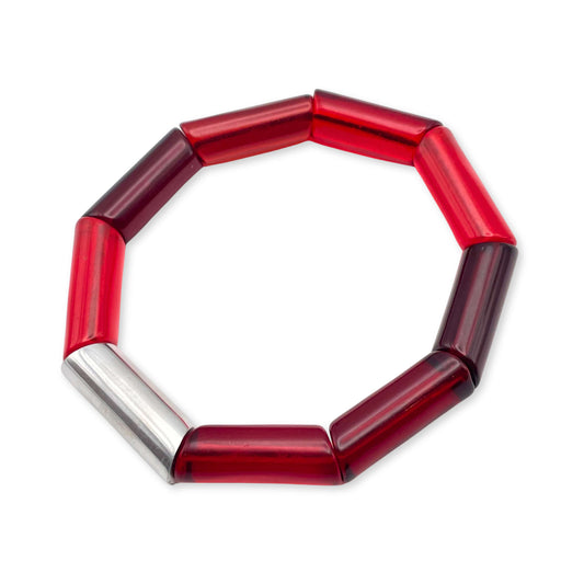 Red Resin and Pewter Tubes Bracelet