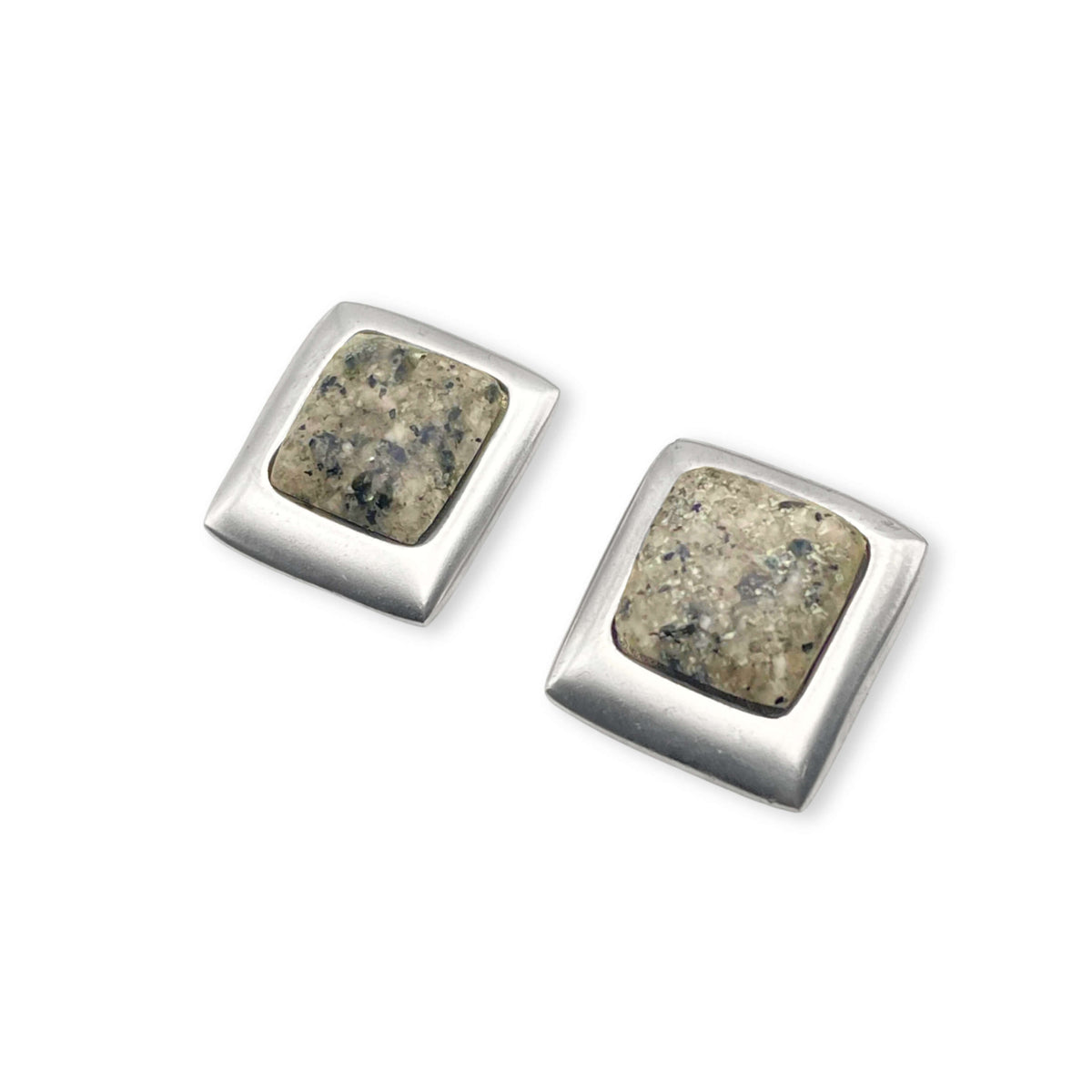 Grey Square Pewter And Stone Resin Cabochon Stud Earrings