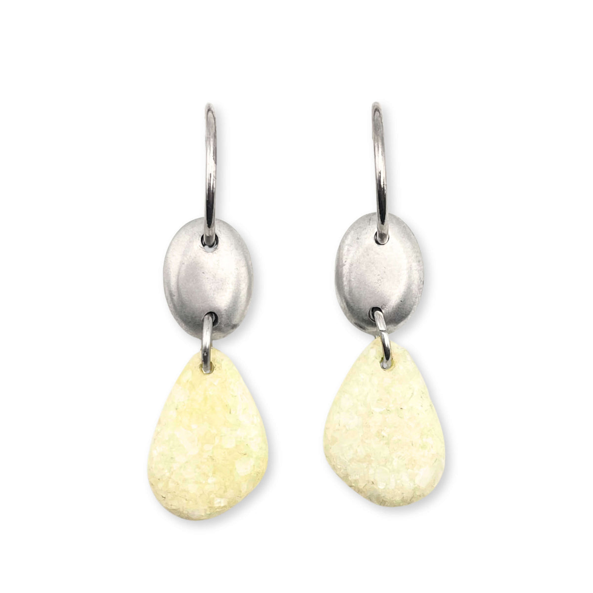 White Stone Resin And Pewter Organic Drop Earrings