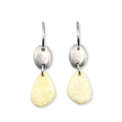 White Stone Resin And Pewter Organic Drop Earrings