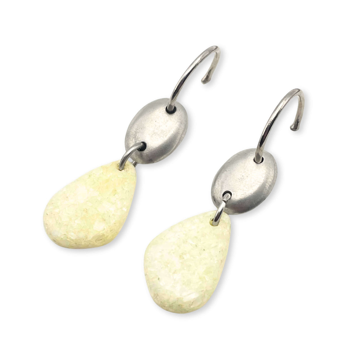 White Stone Resin And Pewter Organic Drop Earrings