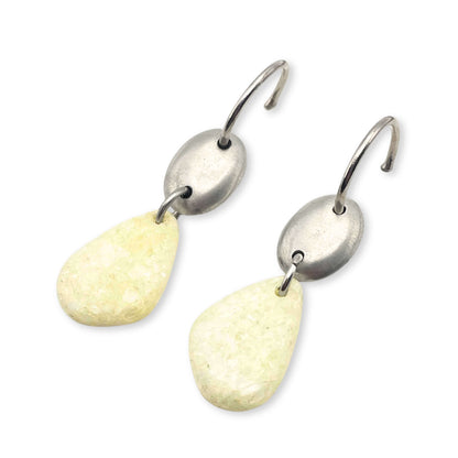 White Stone Resin And Pewter Organic Drop Earrings