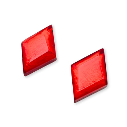Red Diamond Shaped Stud Earrings In Resin And Shell