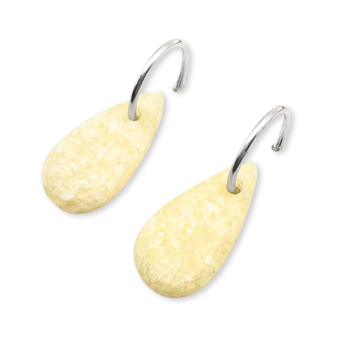 White Teardrop Shaped Stone Creole Earrings