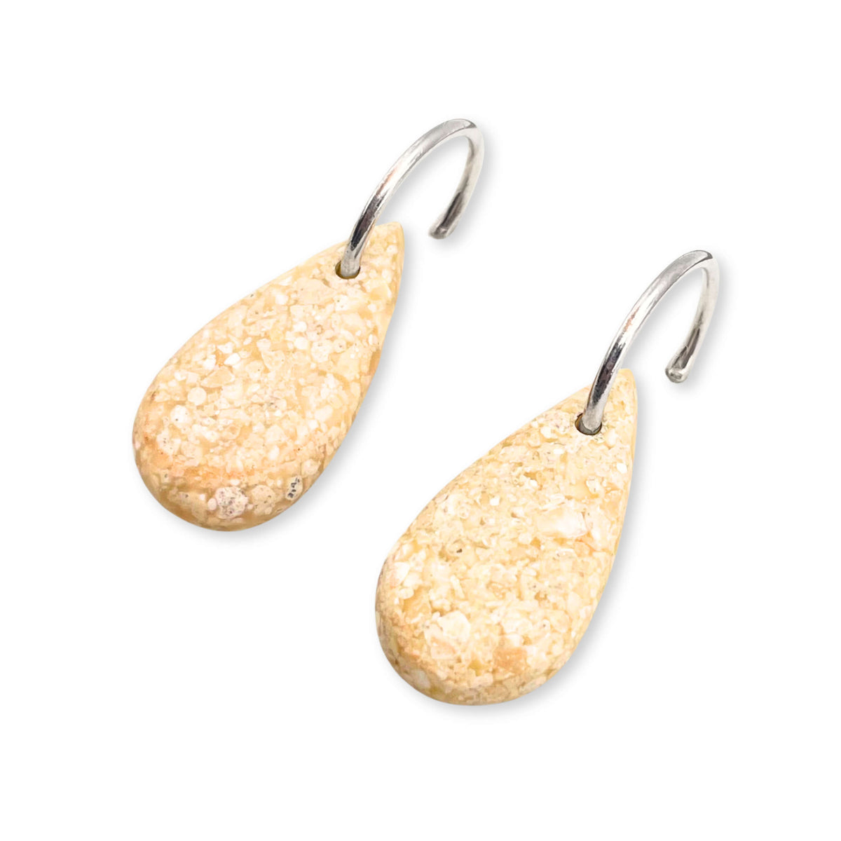 Cream Stone Teardrop Creole Earrings
