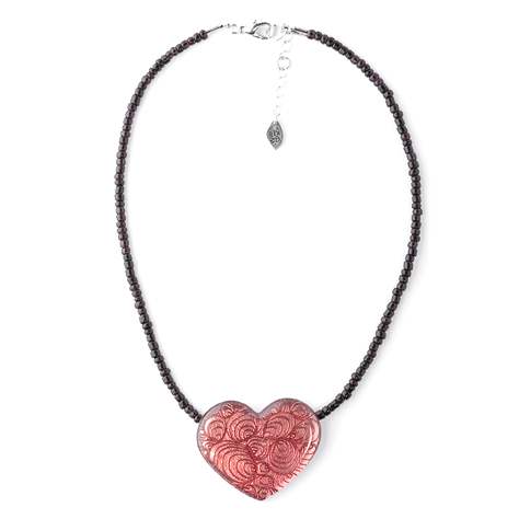 Pink Peacock Heart Pendant on Glass Beads | The Jewellery Stop