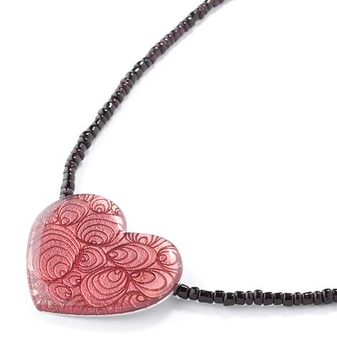 Pink Peacock Heart Pendant on Glass Beads | The Jewellery Stop