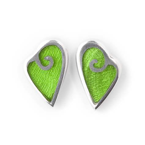Green Filigree Heart Stud Earrings