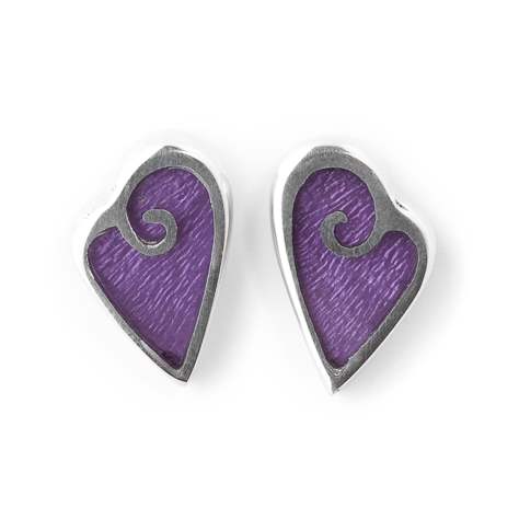 Purple Filigree Heart Stud Earrings
