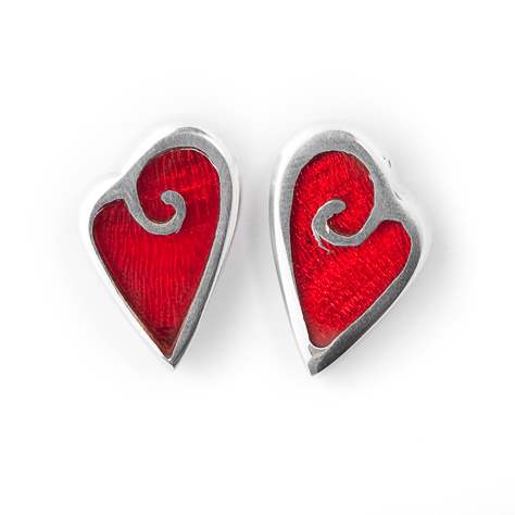 Red Filigree Heart Stud Earrings