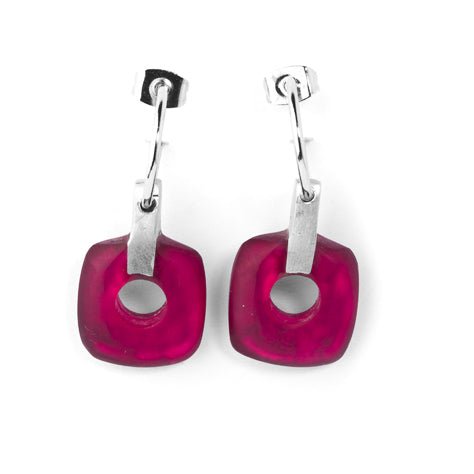 Raspberry Square Lollipop Matte Creole Earrings | The Jewellery Stop