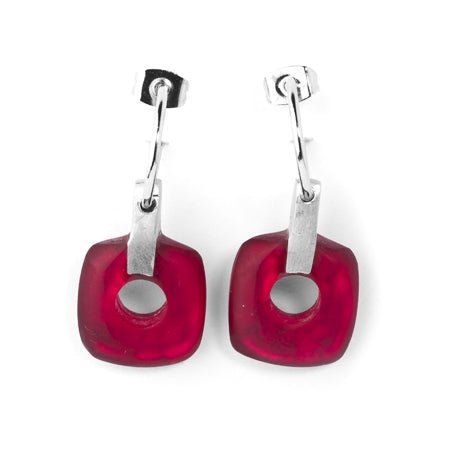 Red Square Lollipop Matte Creole Earrings | The Jewellery Stop