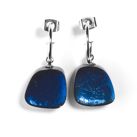 Blue Stacked Oblong Creole Earrings