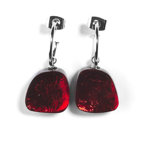Red Stacked Oblong Creole Earrings