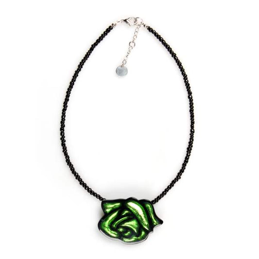 Green Rose Classic Pendant on Glass Beads