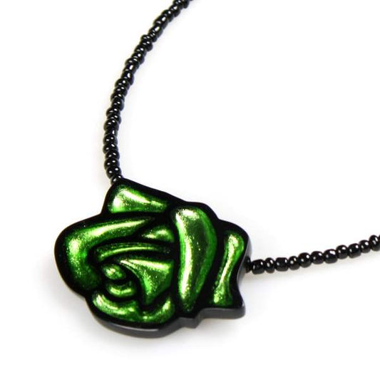 Green Rose Classic Pendant on Glass Beads