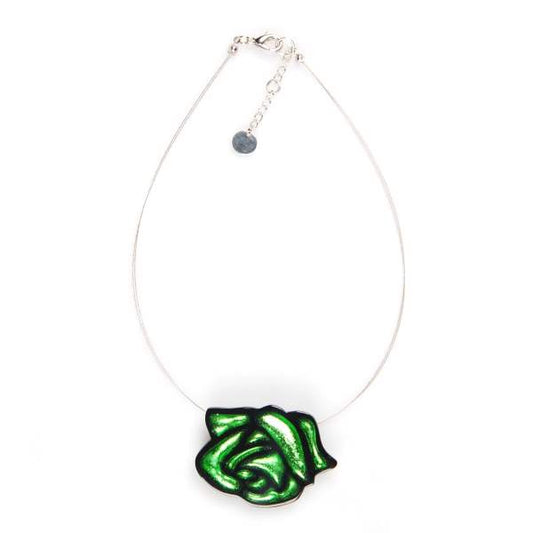 Green Rose Pendant on Wire