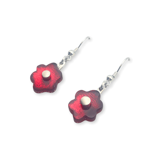 Red Cherry Blossom Creole Earrings
