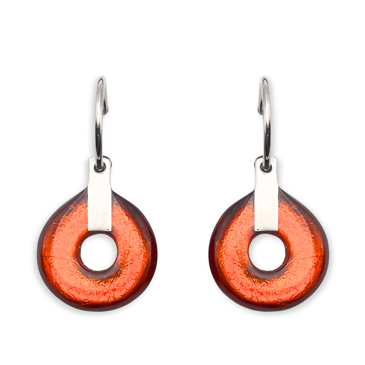 Amber Doughnut on Pewter Creole Earrings