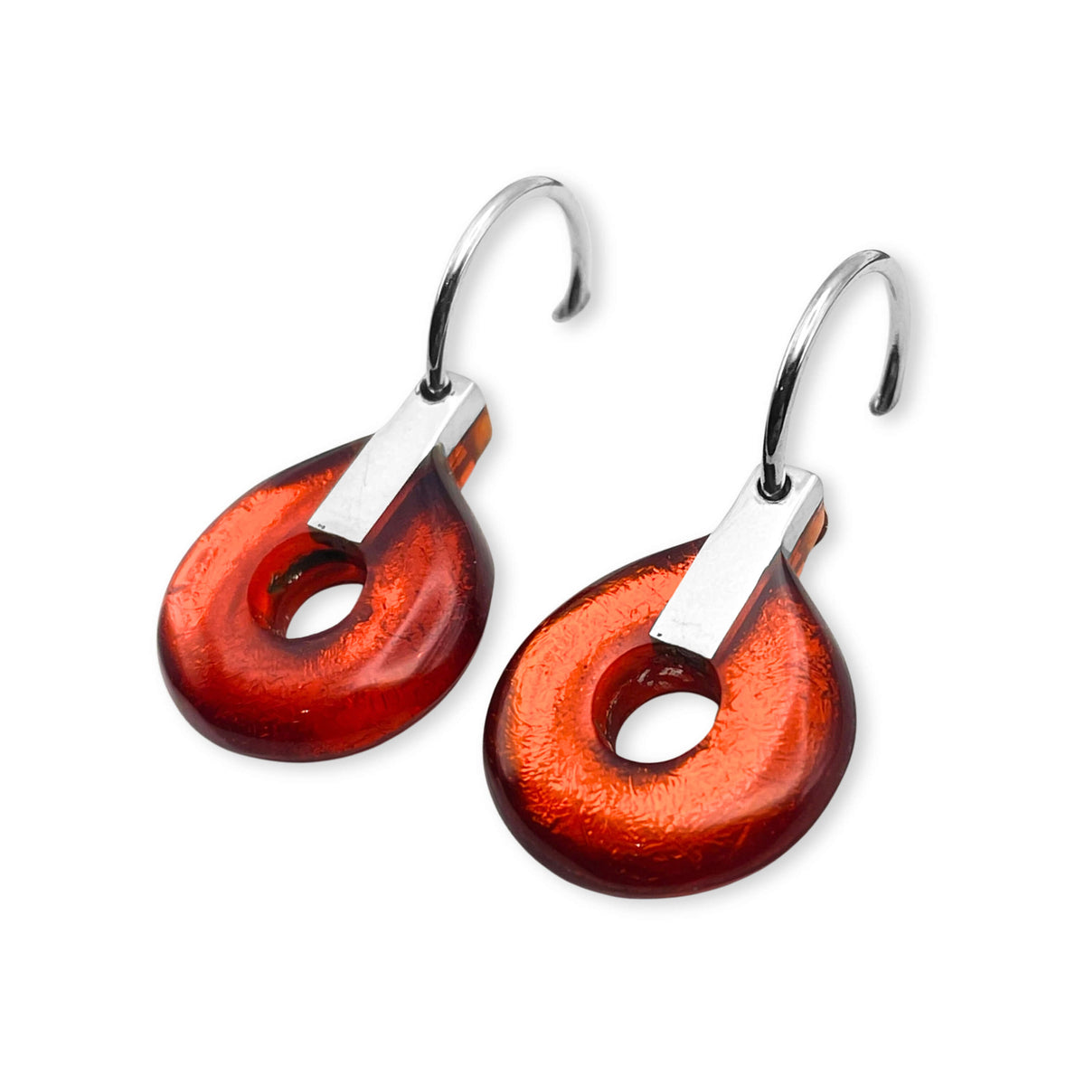 Amber Doughnut on Pewter Creole Earrings