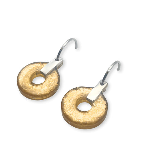 Gold Doughnut on Pewter Creole Earrings