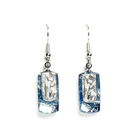 Blue Textured Rectangle Fish Hook Earrings