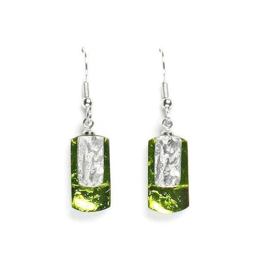 Green Textured Rectangle Fish Hook Earrings