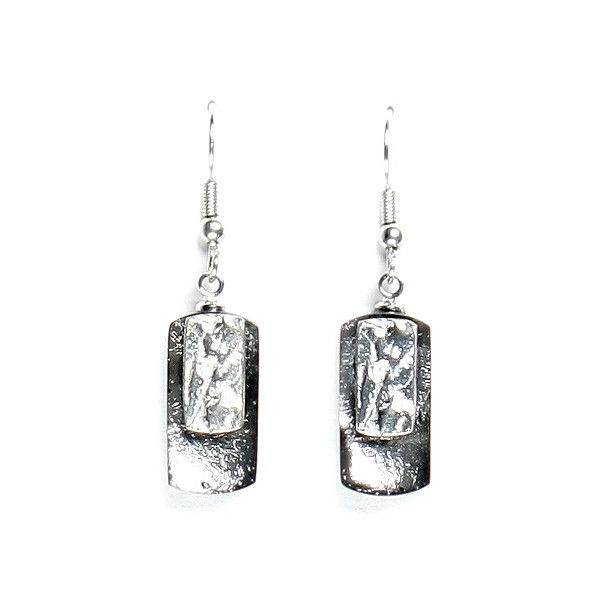 Grey Textured Rectangle Fish Hook Earrings