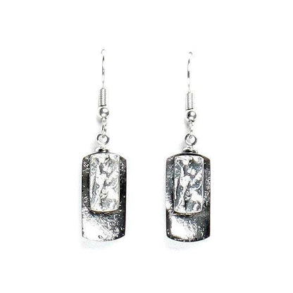 Grey Textured Rectangle Fish Hook Earrings