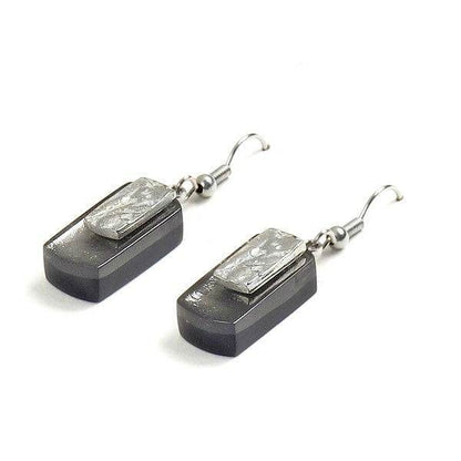Grey Textured Rectangle Fish Hook Earrings