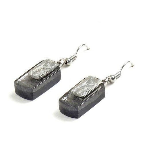 Grey Textured Rectangle Fish Hook Earrings