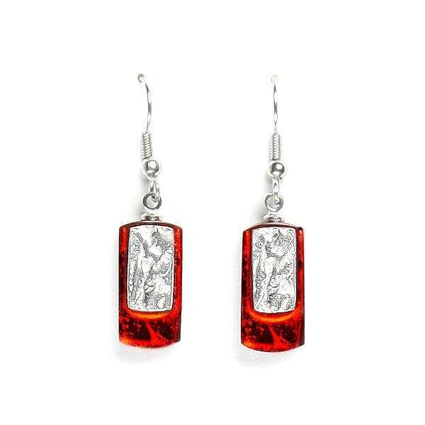 Red Textured Rectangle Fish Hook Earrings