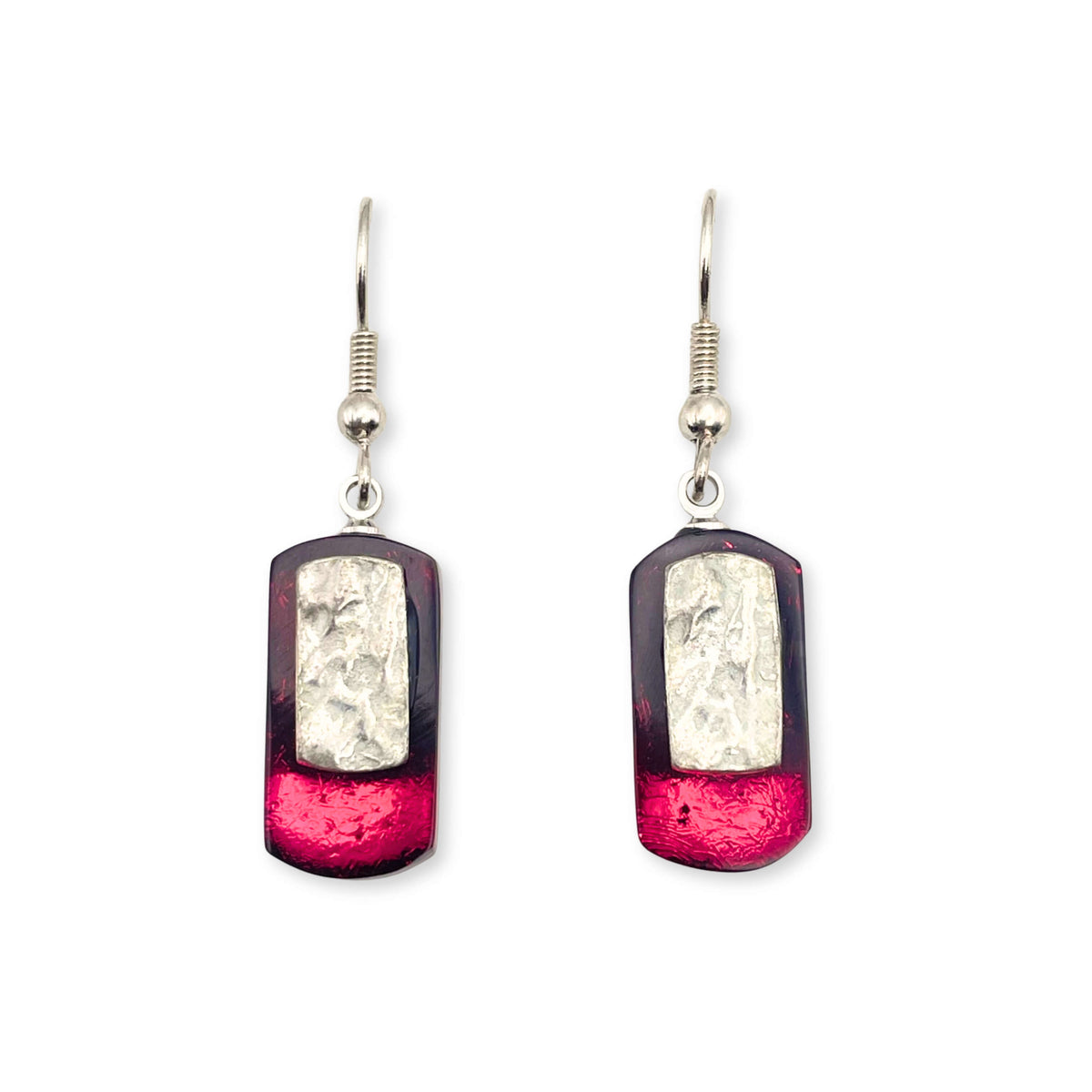 Pink Textured Rectangle Fish Hook Earrings